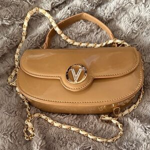 SUPER CRAZY SALE! 
PRELOVED V-Emblem Tan Patent Leather Shoulder MINI Bag
